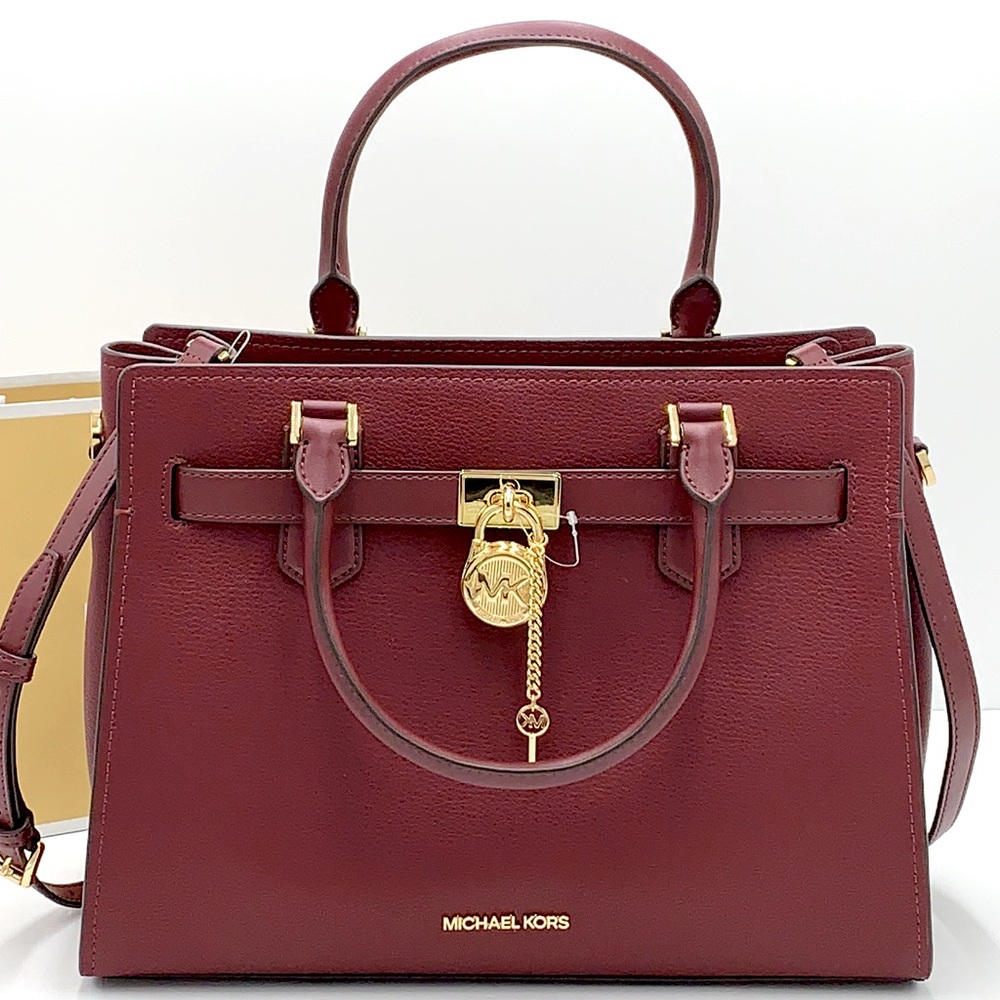 Michael Kors Hamilton Meidum Satchel Shoulder Crossbody Bag DARK CHERRY color - Picture 3 of 16